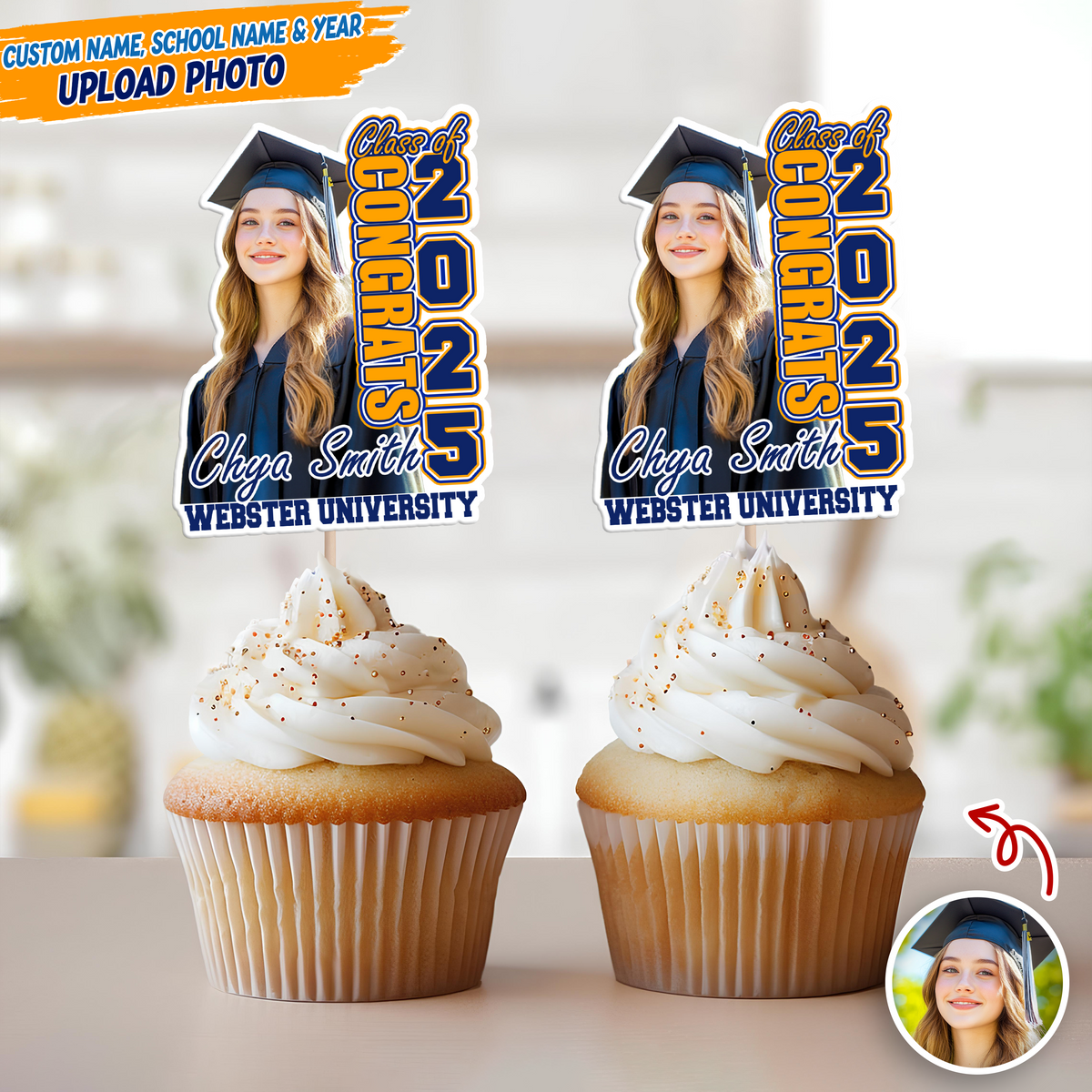 Custom Photo Class of 2026 Graduation Decoration Cupcake Toppers CH07 895292