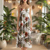 Custom Cat Photo With Floral Pattern Women's V-neck Cami Maxi Dress LM32 893327