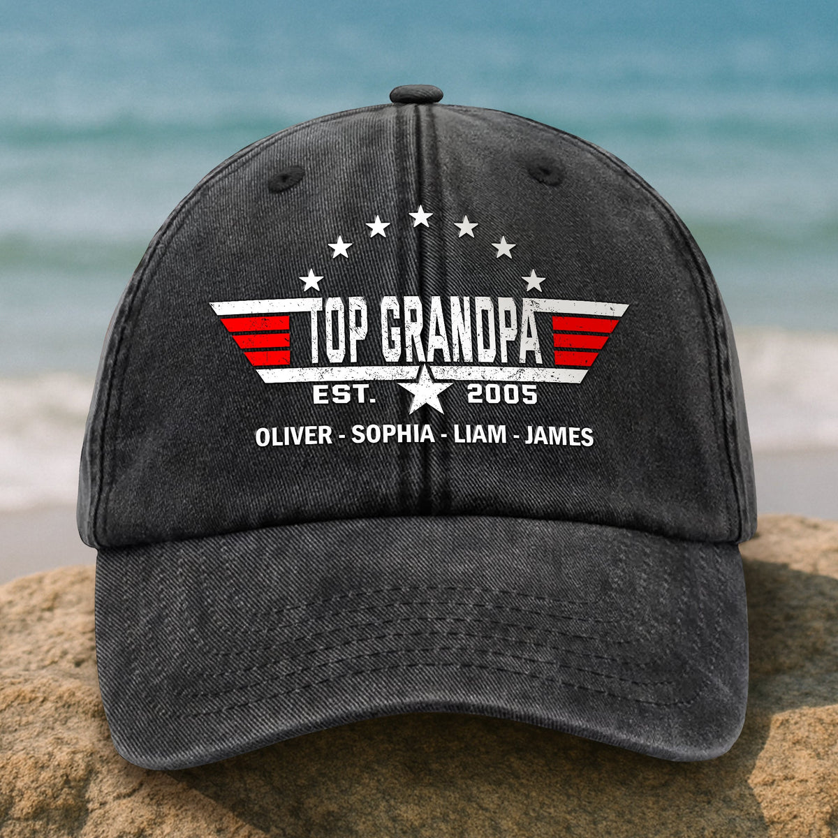 Custom Kid Name Personalized Top Papa American Washed Denim Baseball Cap CH07 896012