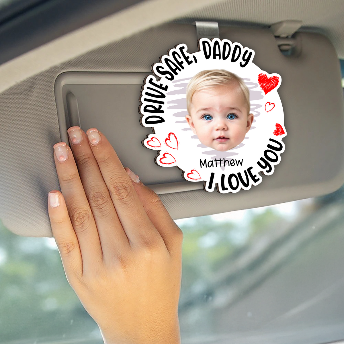 Drive Safe, Daddy Fun Kid Faces - Personalized Photo Car Visor Clip CH07 895910