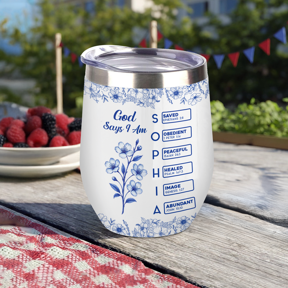 God Says I Am Name Letter In Bible Toile De Jouy Style - Personalized Wine Tumbler CH07 896826