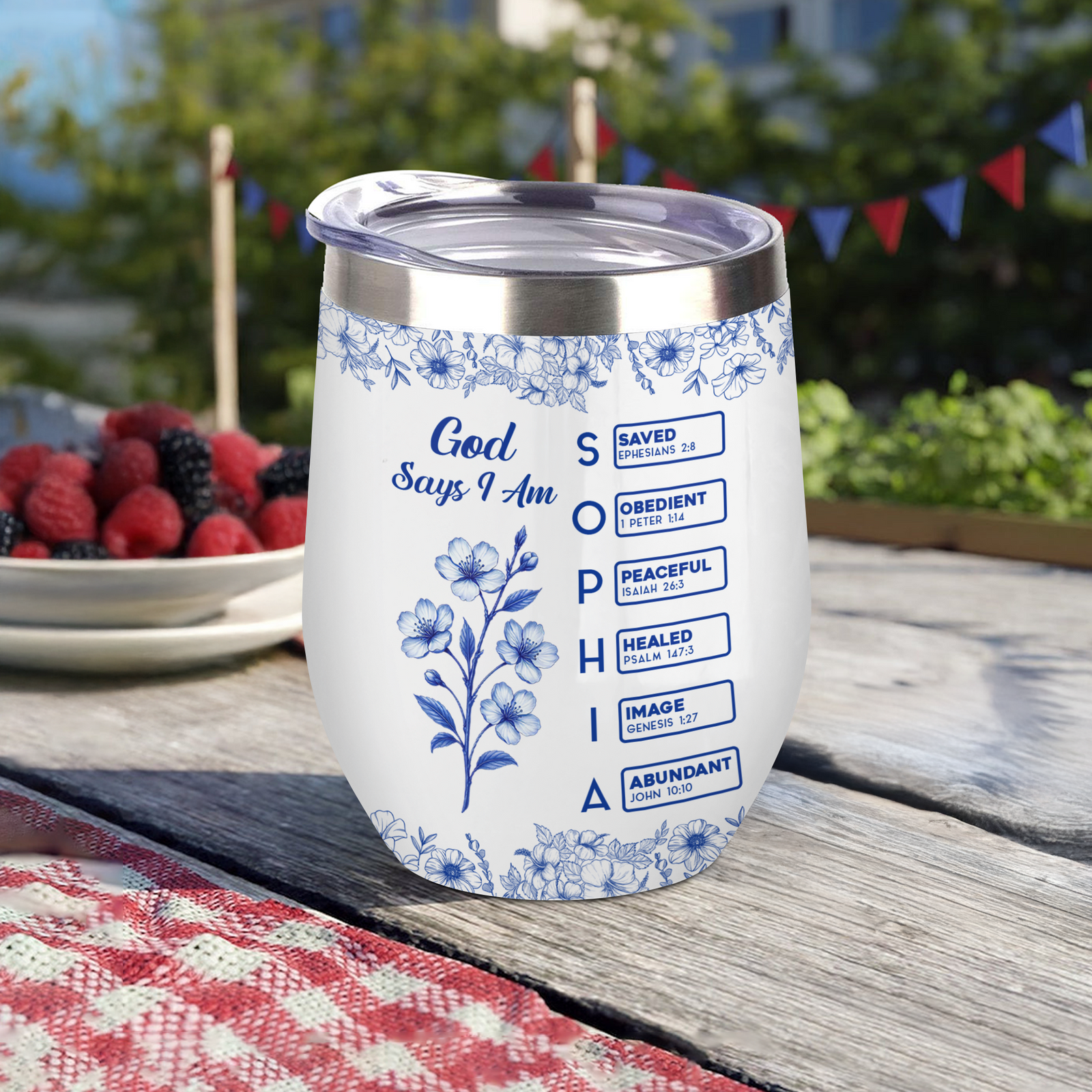 God Says I Am Name Letter In Bible Toile De Jouy Style - Personalized Wine Tumbler CH07 896826