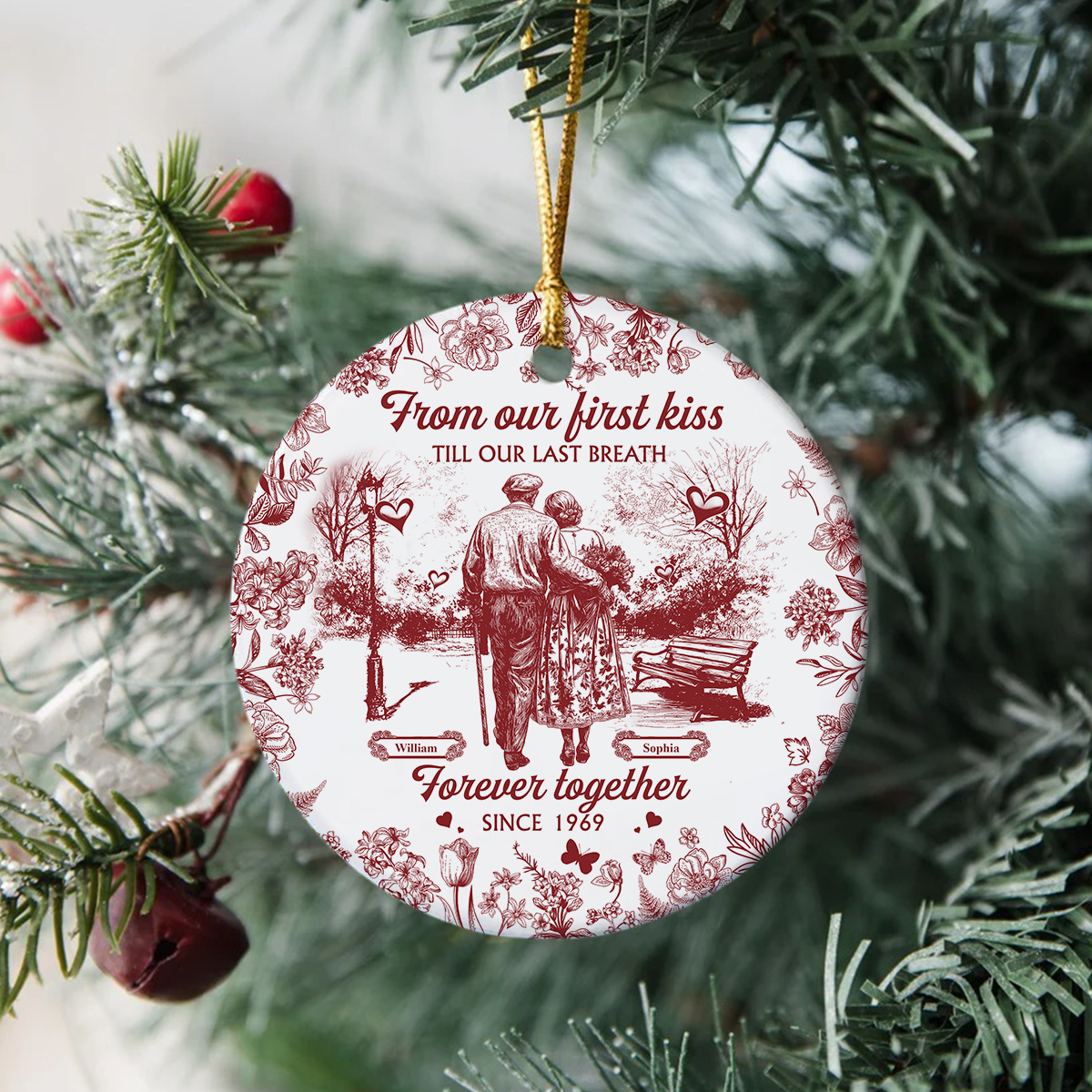 From Our First Kiss Till Our Last Breath Toile De Jouy Ceramic Ornament Personalized Gift For Couple, Wife, Husband HO82 894706