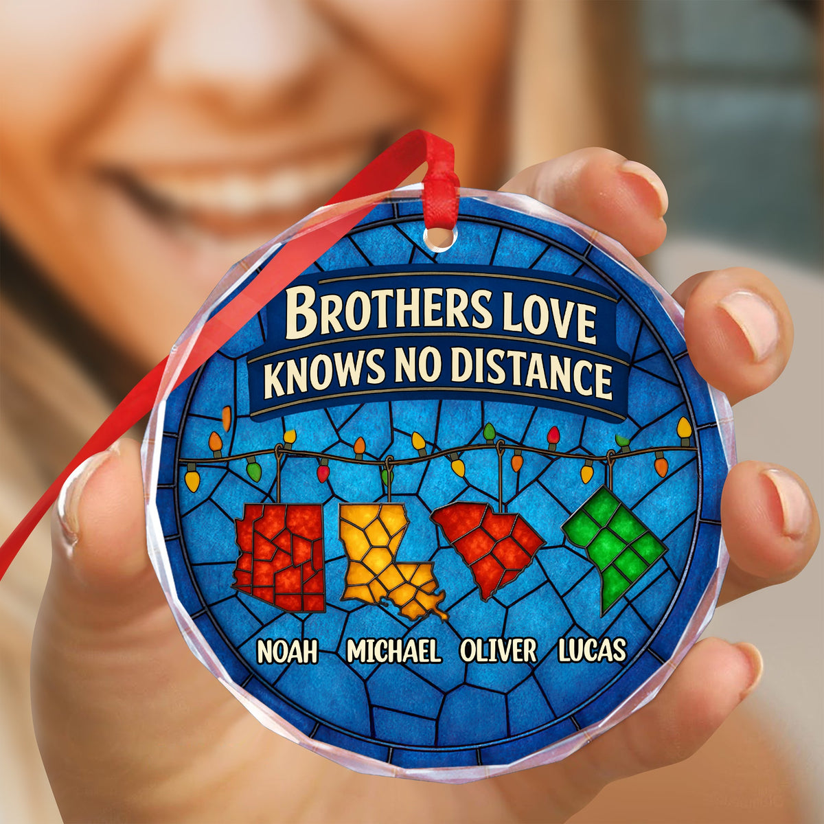 Personalized Gift Family Love Knows No Distance Glass Ornament LM32 895627