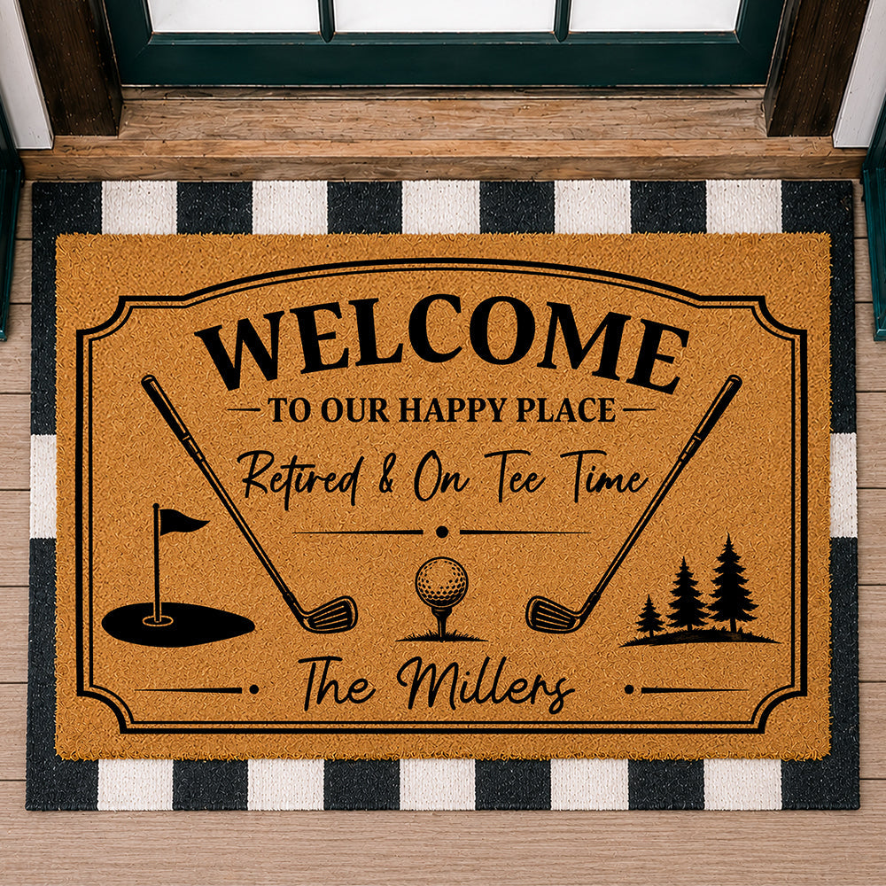 Custom Family Name Welcome To Our Happy Place Doormat For Golf Lover TH10 169859