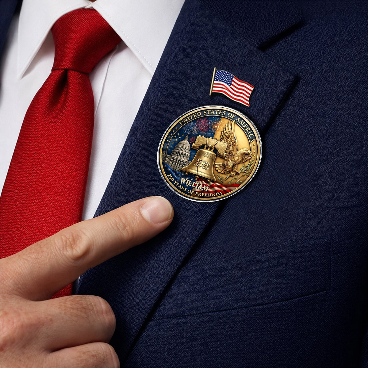 Custom Name USA 250 Years Of Freedom 1776-2026 Liberty Bell & Eagle Badge Acrylic Pin HO82 901822