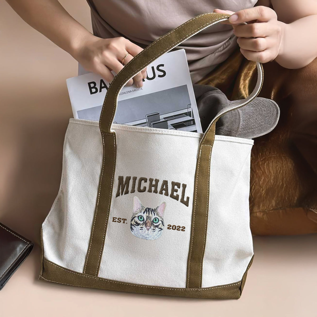 Custom Pet Face and Pet Name Embroidered Monogram Beach Bag HO82 894242