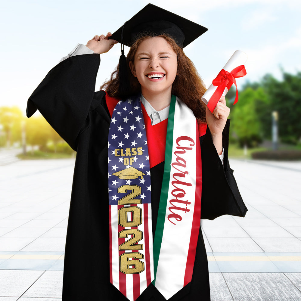 Custom Country Flag Class of 2026 Graduation Stoles HA75 898890