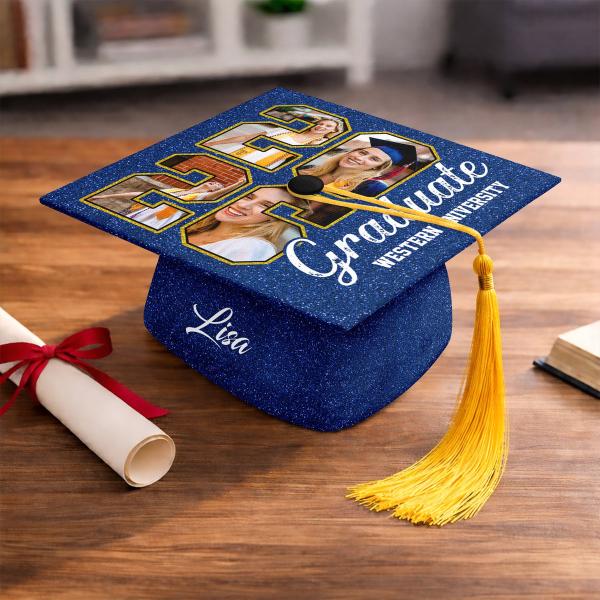 Custom Photo Graduate 2026 Glitter Graduation Cap TH10 169143