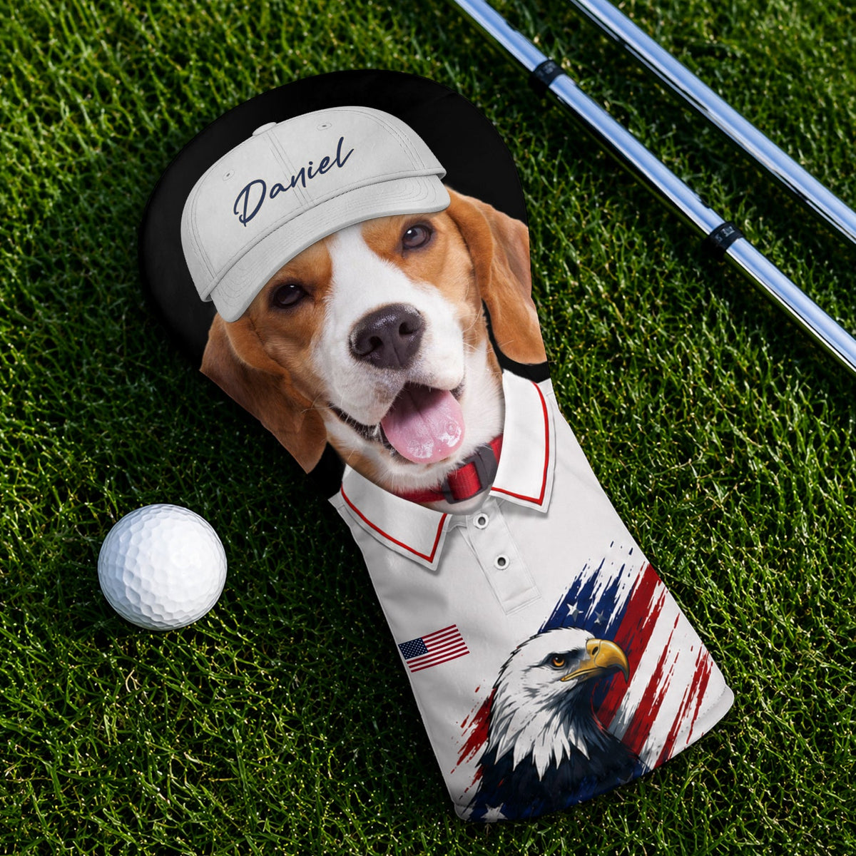 Custom Dog Cat Photo Golf Ball Pattern With America Flag Golf Head Cover HO82 902392
