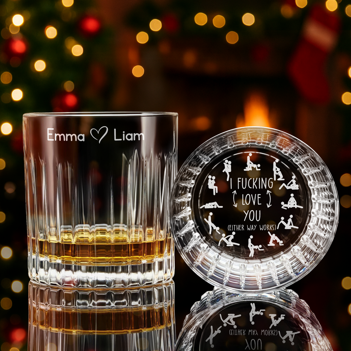 Personalized I F*cking Love You Engraved Vertical Line Whiskey Glass Naughty Valentine Gift CH07 899760