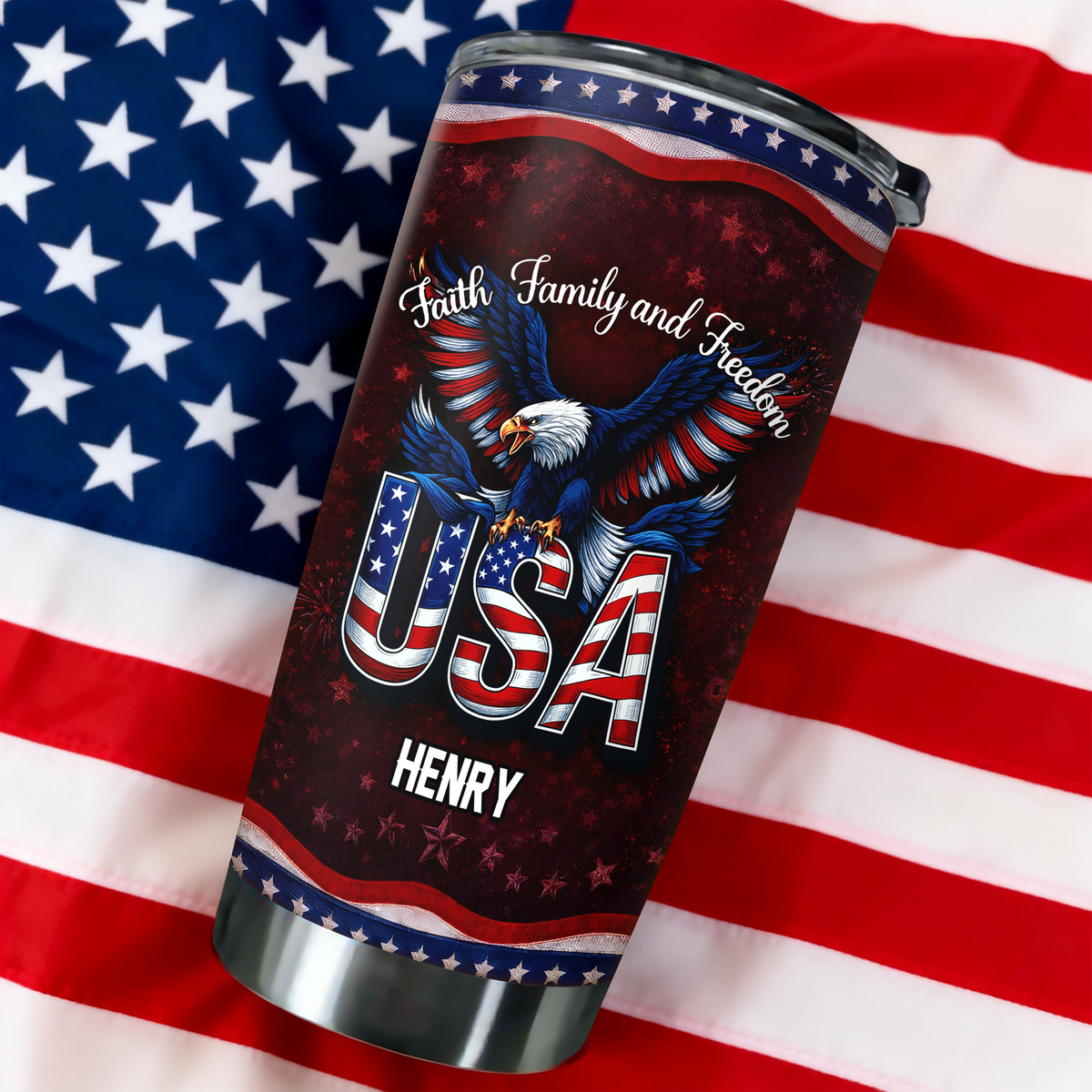 Custom Name Faith, Family & Freedom America 250 Years Anniversary Fat Tumbler 1776–2026 CH07 910590