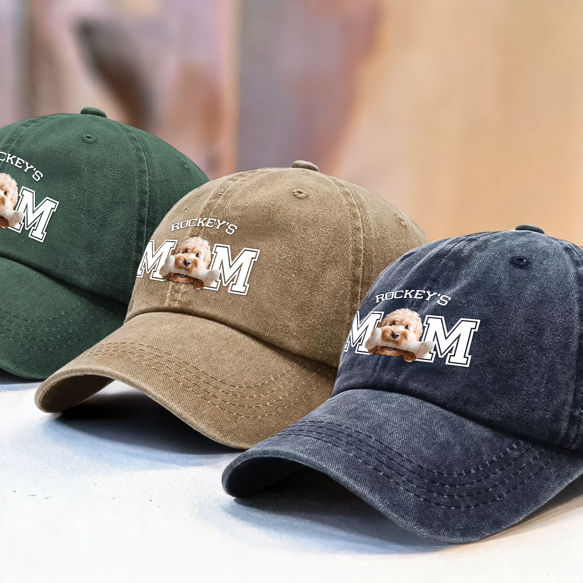 Custom Photo Dog Cat Dad Washed Denim Baseball Cap HA75 892466