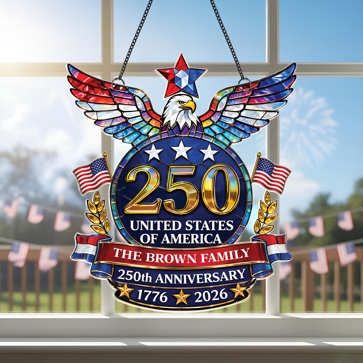 Custom Family Name America 250th Anniversary Acrylic Suncatcher CH07 910618