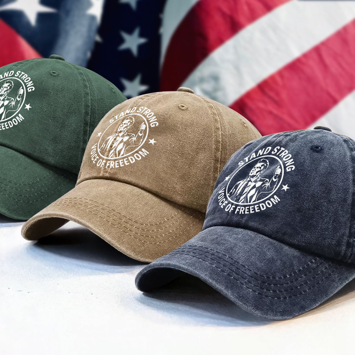 Stand Strong Charlie Kirk - Voice Of Freedom Washed Denim Baseball Cap LM32 65533