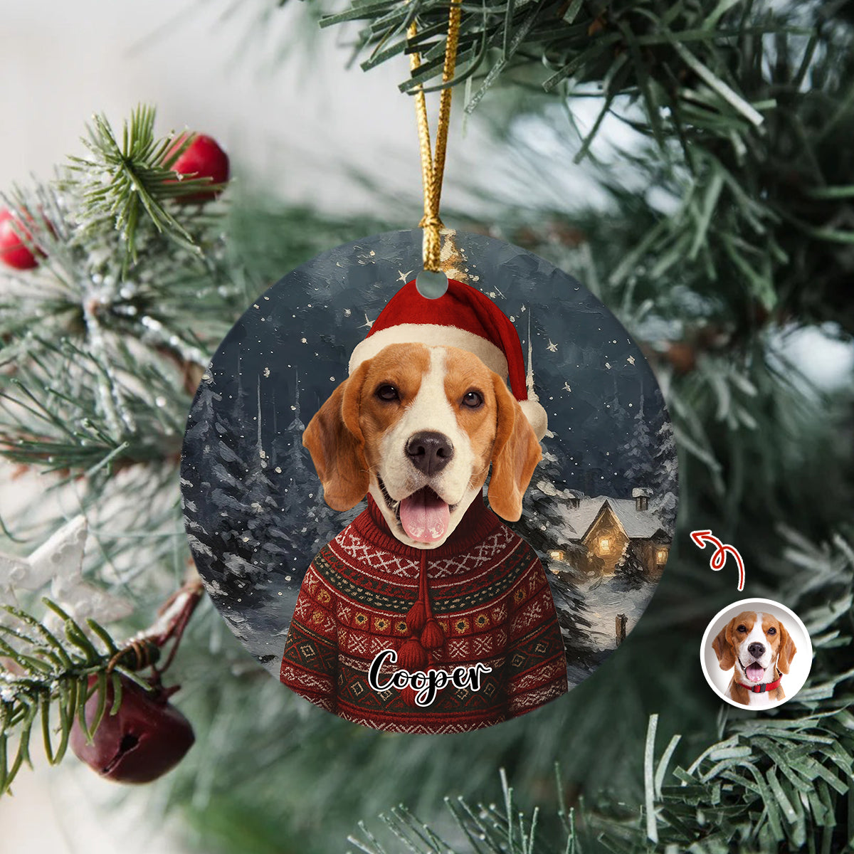 Custom Dog Cat Photo With Winter Outfits Ceramic Ornament Personalized Gift For Pet Lovers HO82 894932
