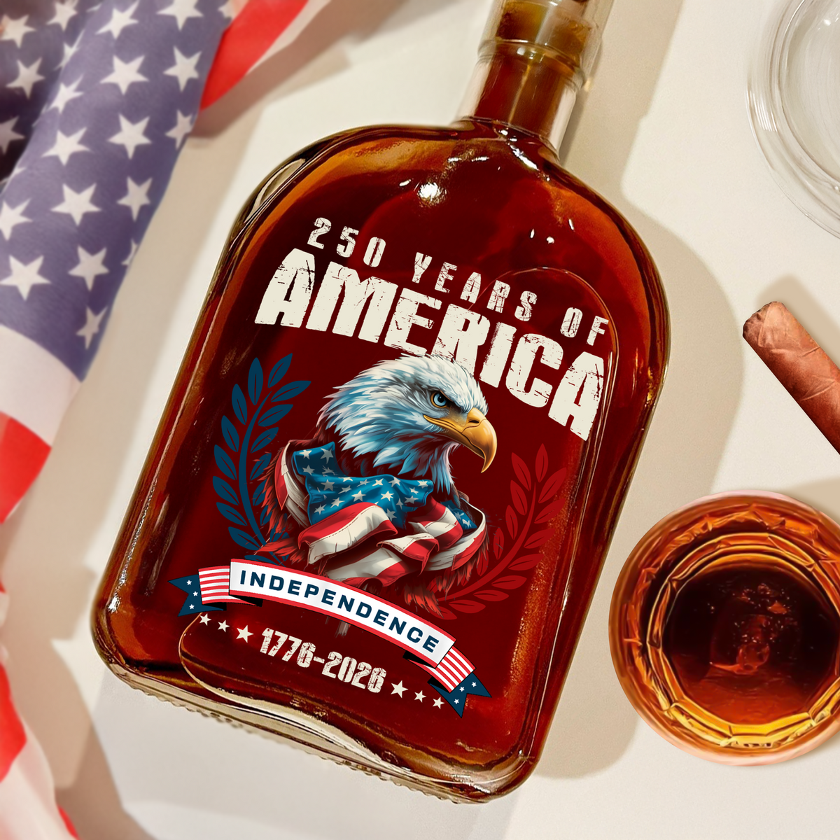 America 250 Years Eagle Independence Day Patriotic Whiskey Bottle LM32 895259
