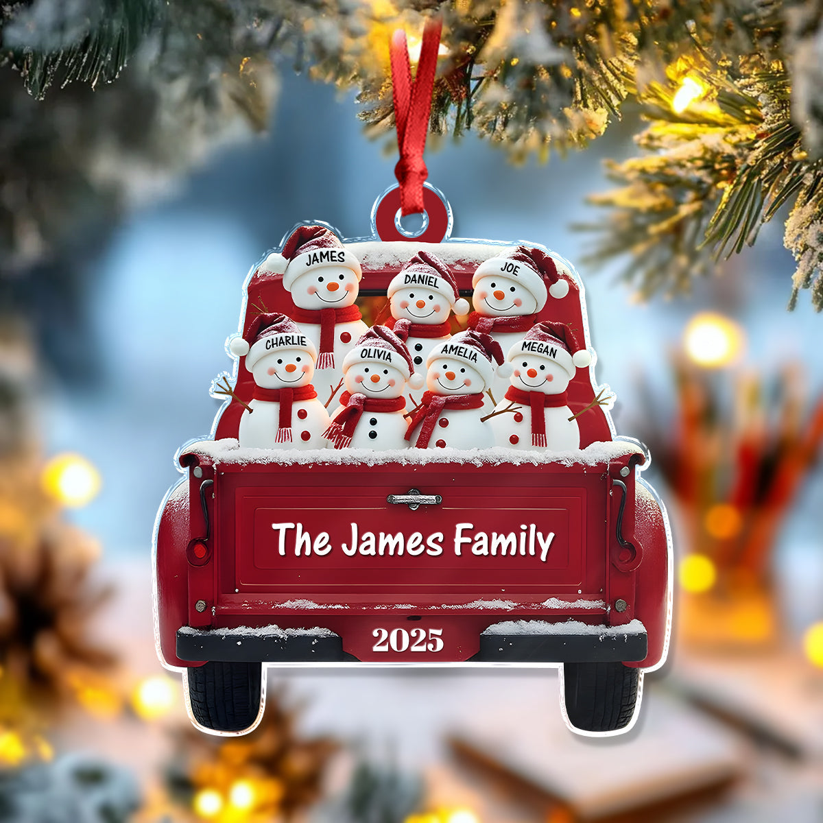 Personalized Snowman Family Red Truck Christmas Acrylic Ornament HA75 897246