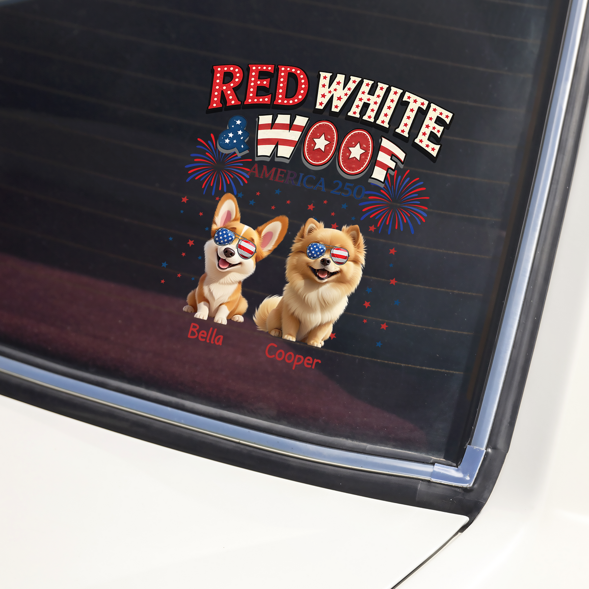 Red White Woof - Personalized Car Window Decal Sticker HO82 901270