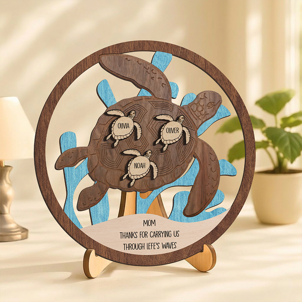 Personalized Mom Thanks For Carrying Us Though Life's Waves 2-Layered Wooden Plaque TH10 169091