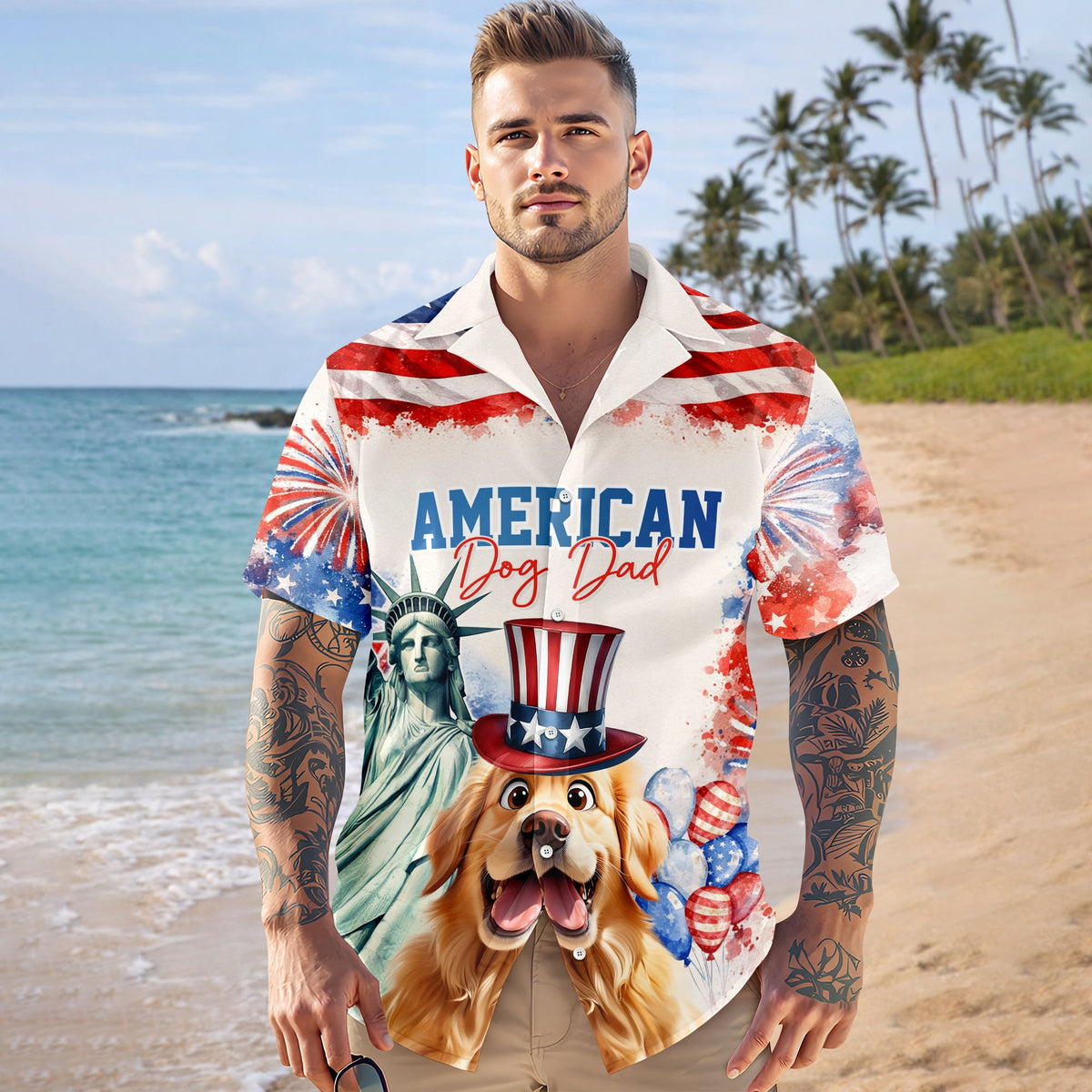 Personalized America Cat Dad, Dog Dad Hawaii Shirt LM32 899115