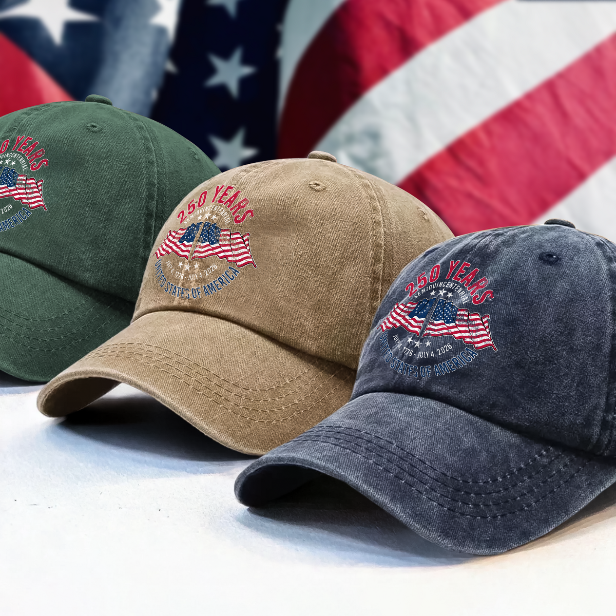 American 250 Years Semiquincentennial – Patriotic Gift 2026 Washed Denim Baseball Cap LM32 895263