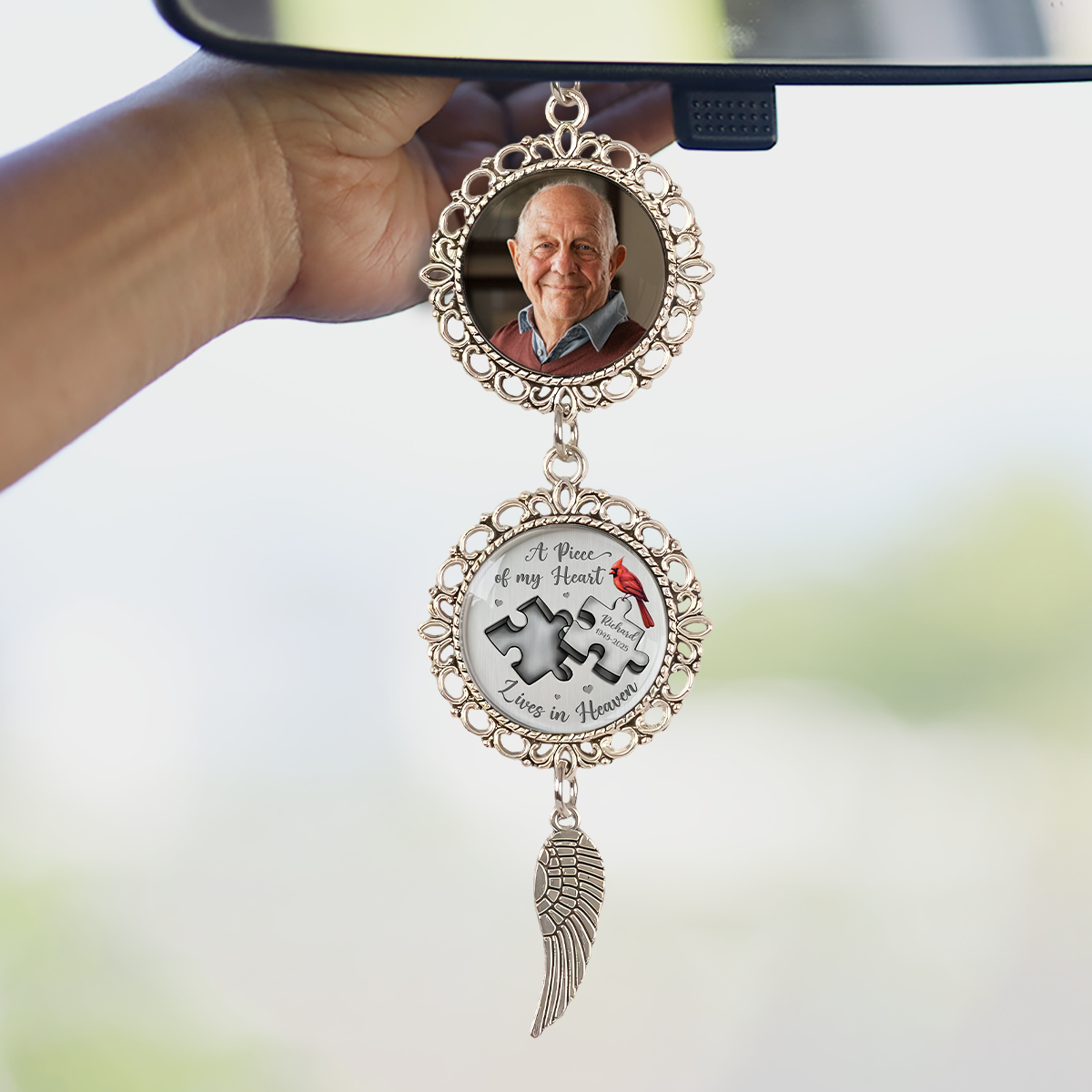 Custom Photo A Piece Of My Heart Lives In Heaven Memorial Car Hanging Ornament With Charm HA75 892832