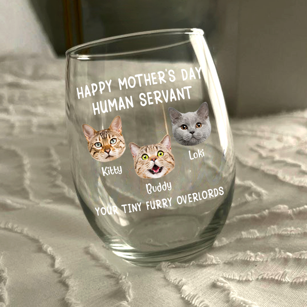 Custom Face Cat Happy Mother's Day Human Servant Wine Glass HA75 892256