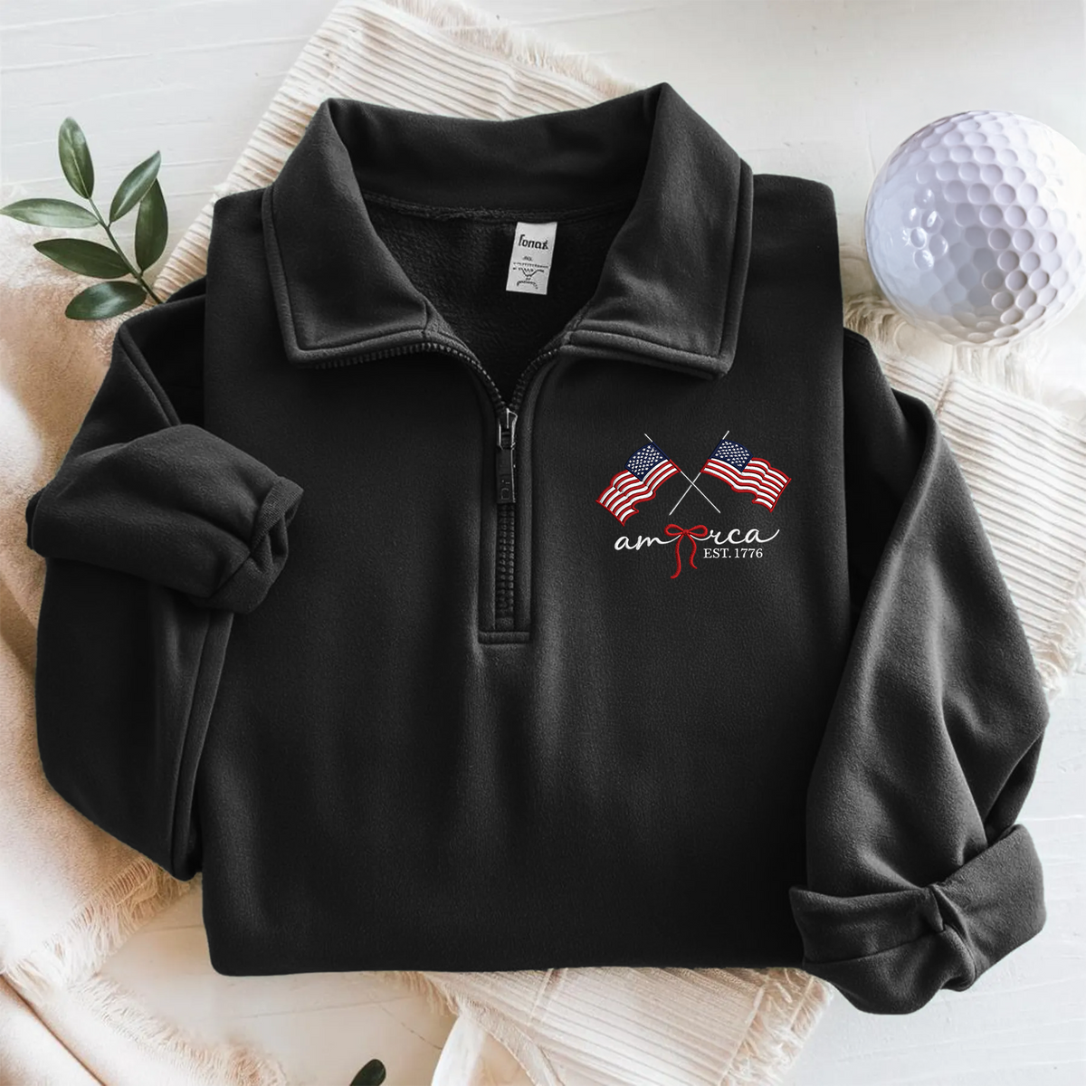 America EST. 1776 American Flag Patriotic Embroidered Quarter Zip Sweatshirt LM32 899587