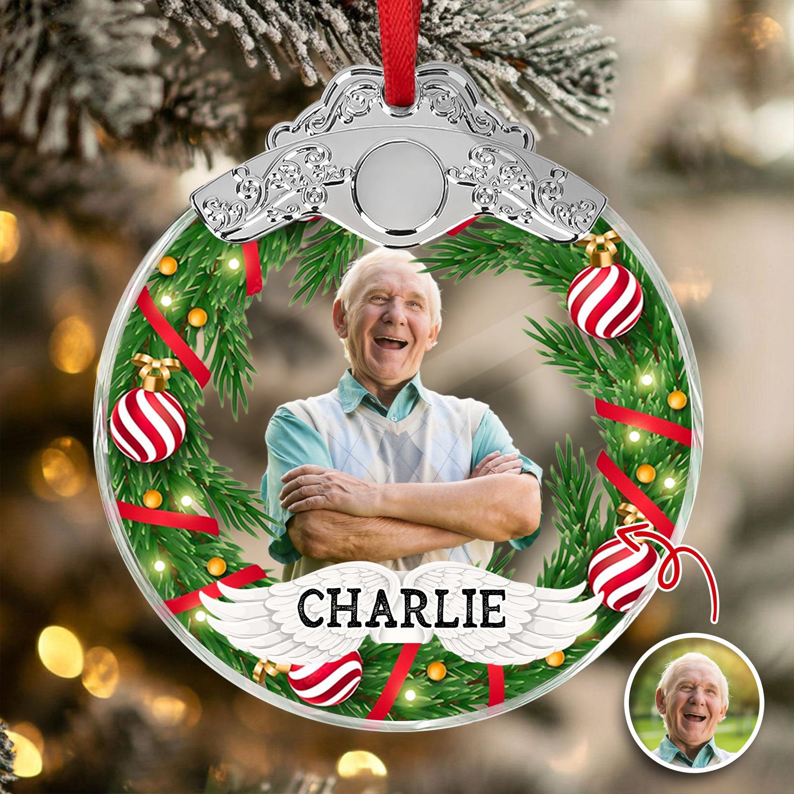 Custom Family Photo Metal Top Glass Ornament For Christmas TH10 894889