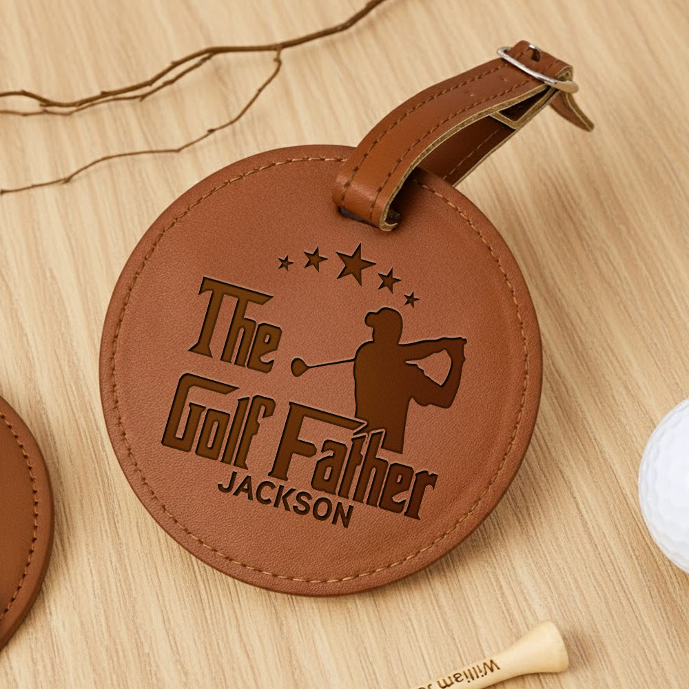 Custom Name The Golf Father Leather Golf Bag Tag Gift with Golf Tees, Personalized Leather Golf Bag Tag Gift with Golf Tees, Gift for Golfer HO82 900816