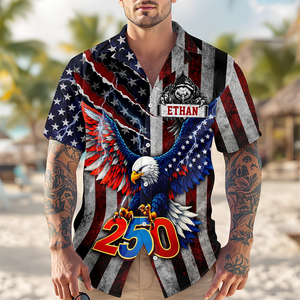 Personalized Name Eagle USA Retro Flag 250 Anniversary Hawaiian Shirt LM32 899697