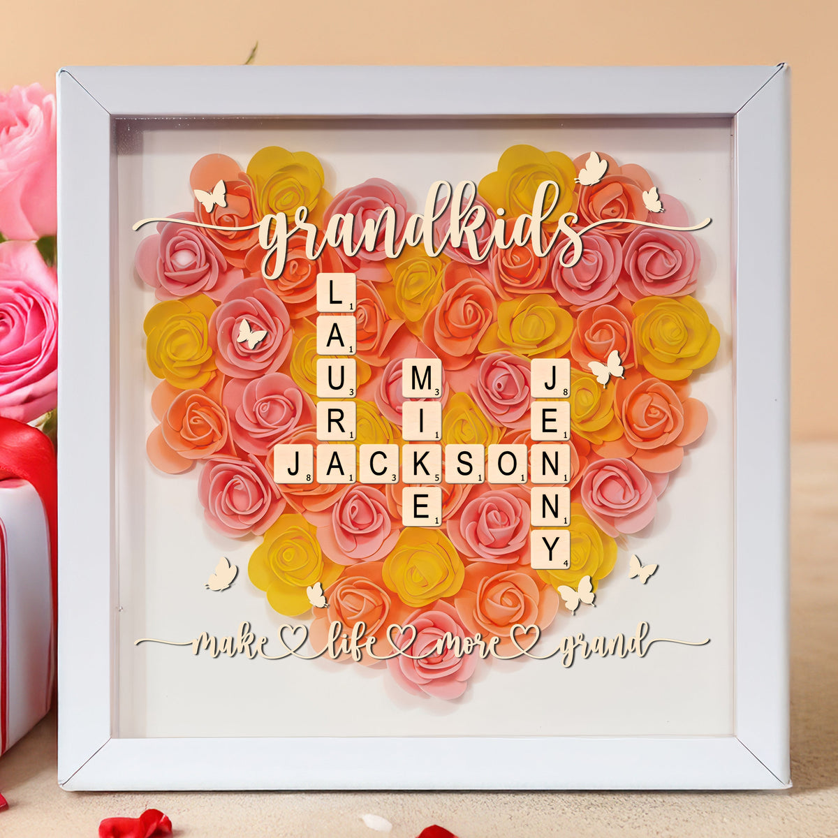 Grandkids Make Life More Grand Personalized Flower Shadow Box Mother's Day Gift For Grandma HA75 892050