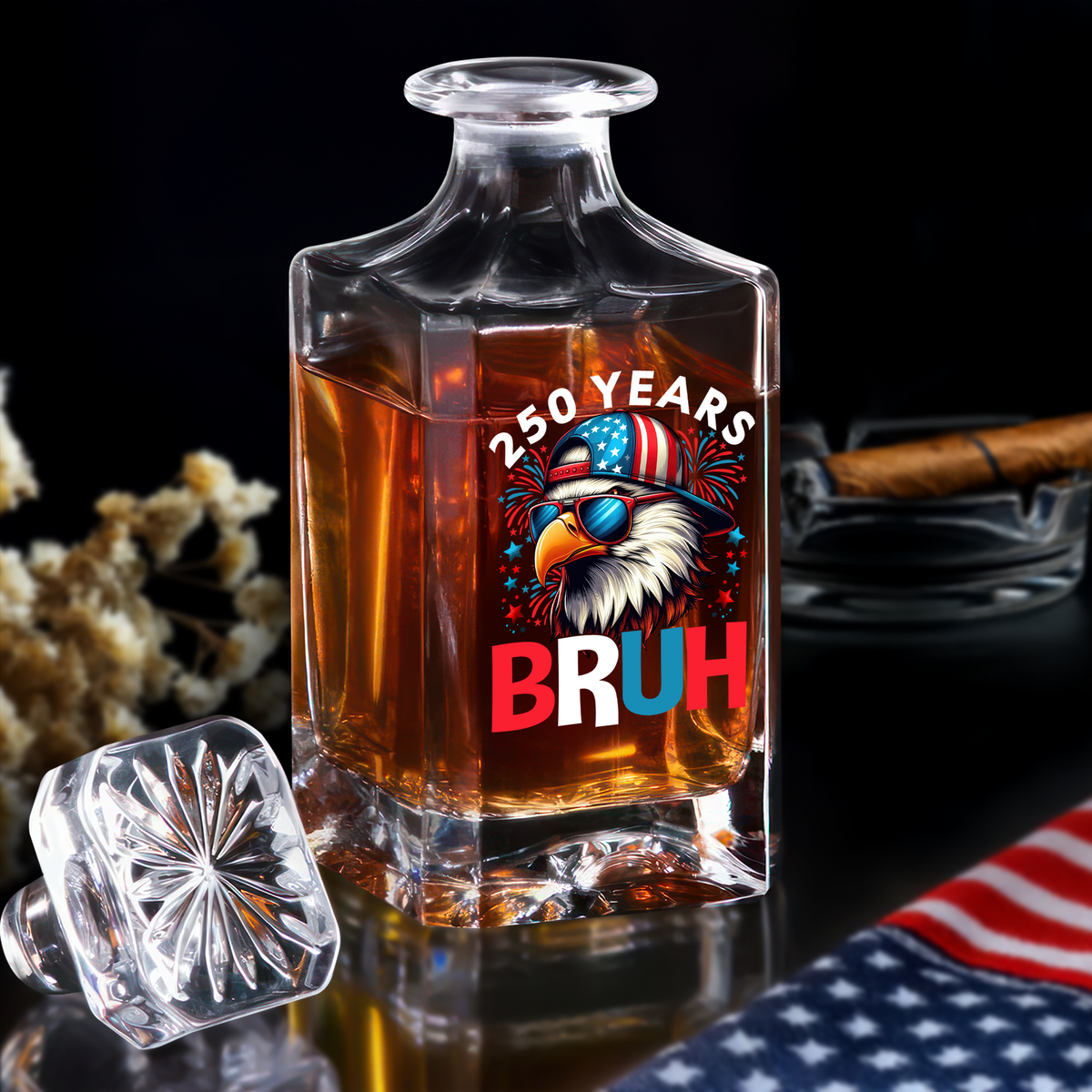250 Years USA Bruh 250th Birthday 1776-2026 Eagle Flag Decanter HA75 897326