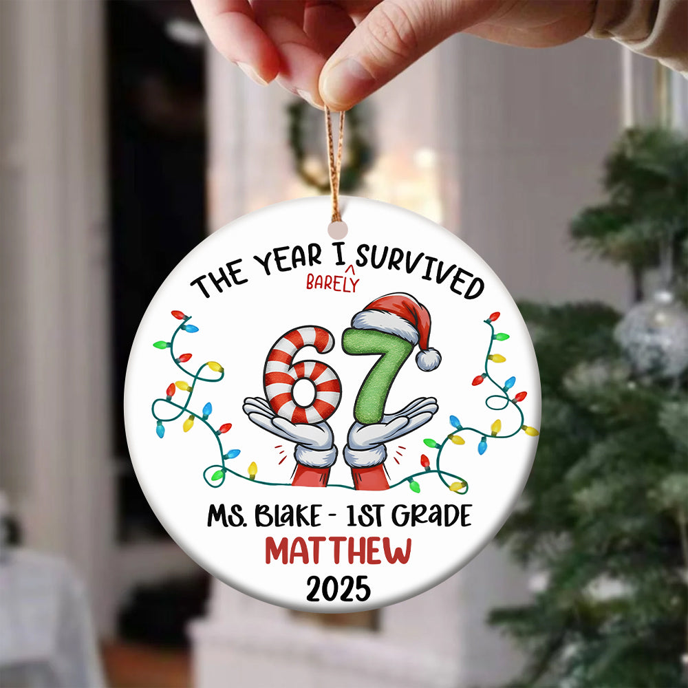 Personalized Funny Kids Six Seven Christmas Ornament, Funny Teen Grandkid Ceramic Ornament HA75 898302