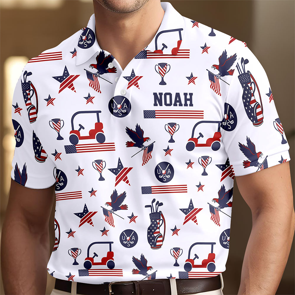 Custom Name Personalized Golf Ball Pattern America Flag Patriotic Polo Shirt HA75 898710