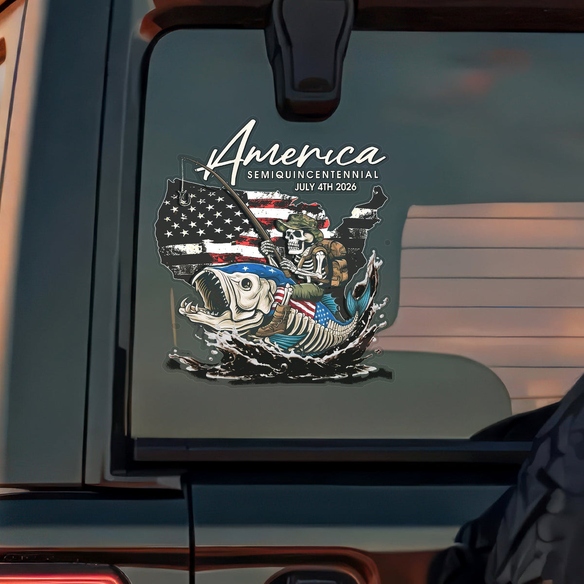 Bass Fishing Flag America Semiquincentennial July 4th 2026 Car Window Decal Sticker LM32 899227