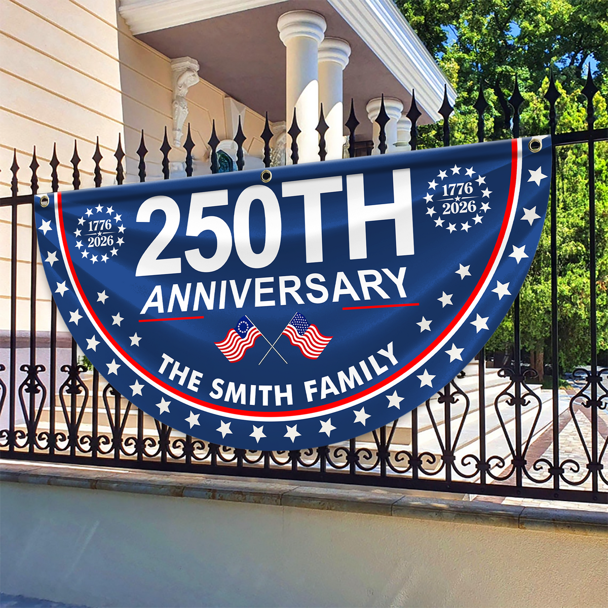 Custom Family Name 250th Anniversary USA 1776 - 2026 Non-Pleated Fan Flag HA75 920906