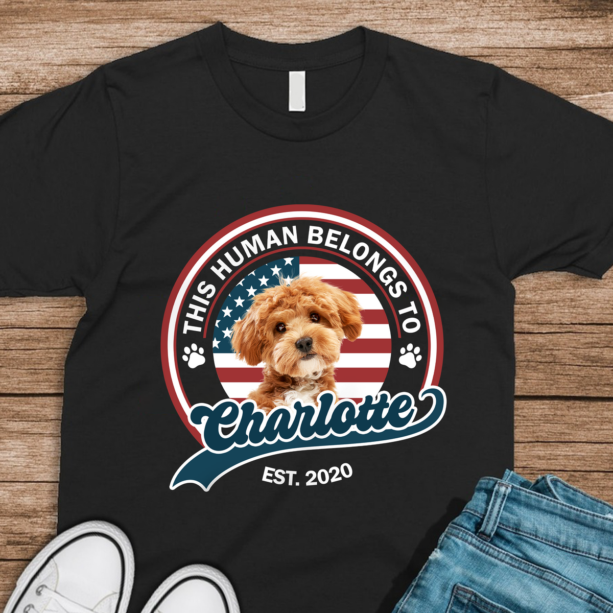 Custom Photo This Human Belongs To Dog Cat Dark Shirt HA75 892558