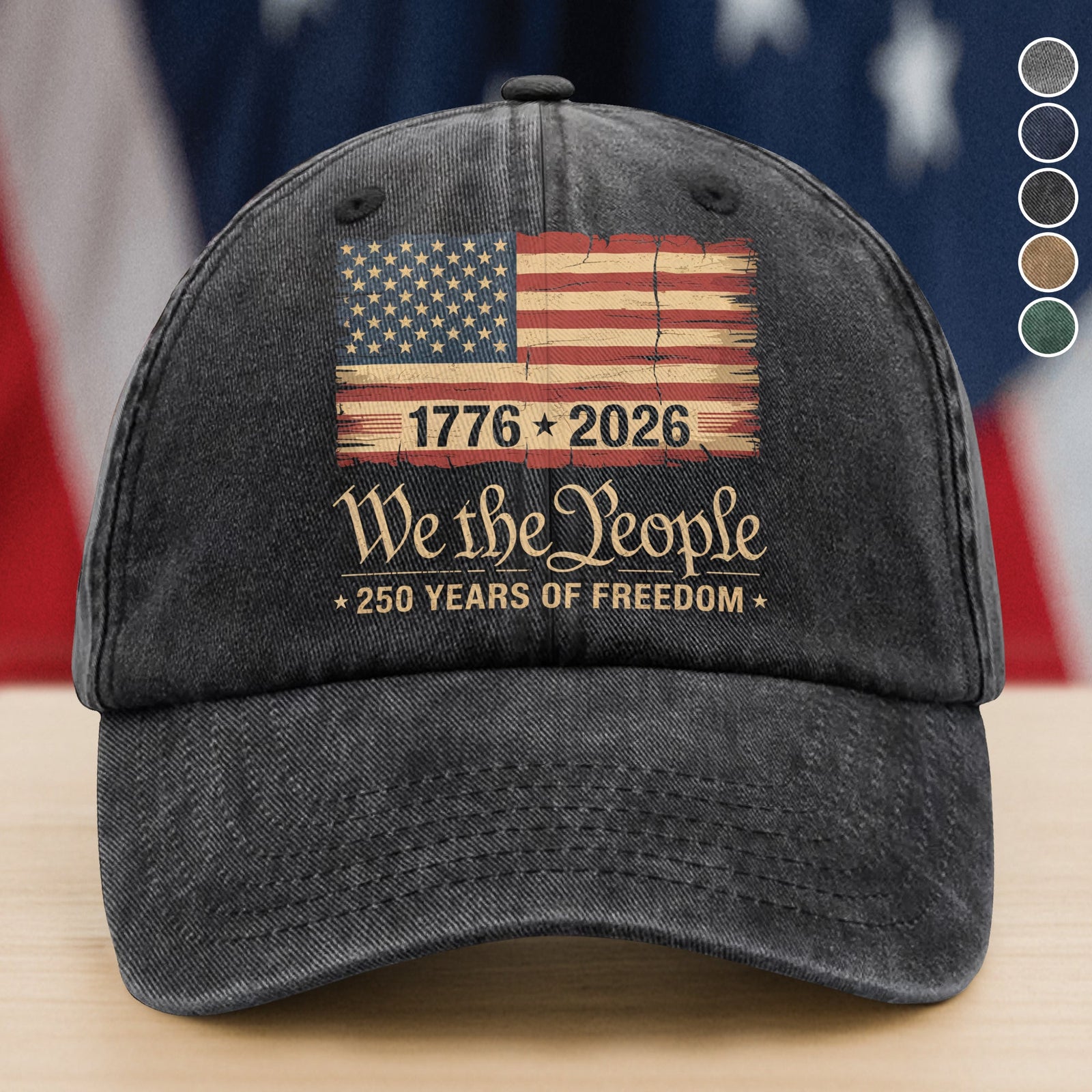 America 250th Birthday US Flag 250 Years We The People Washed Denim Baseball Cap HO82 894634