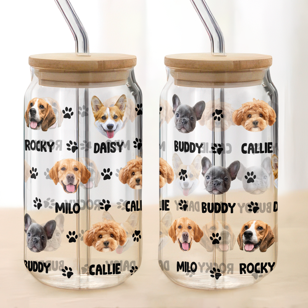 Custom Dog Cat Photo With Bone Icon For Pet Lover Glass Can With Lid TH10 892623