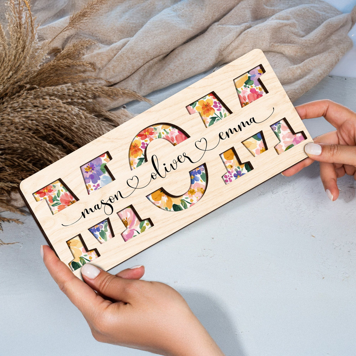 Personalized Name Flowers Mom Wooden Sign - Gift For Her, For Mom, Grandma LM32 899185
