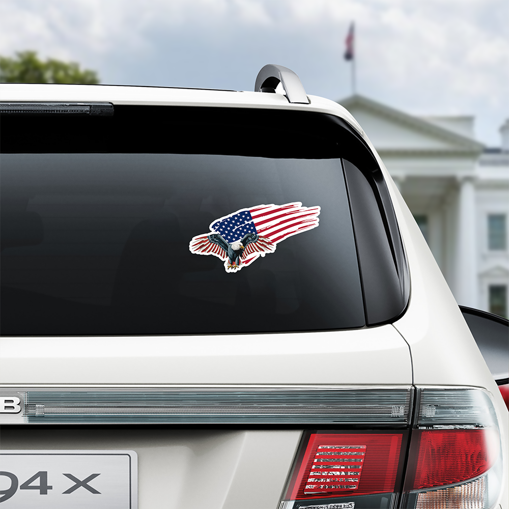 American Eagle Waving USA Flag Car Window Decal Sticker HA75 898390