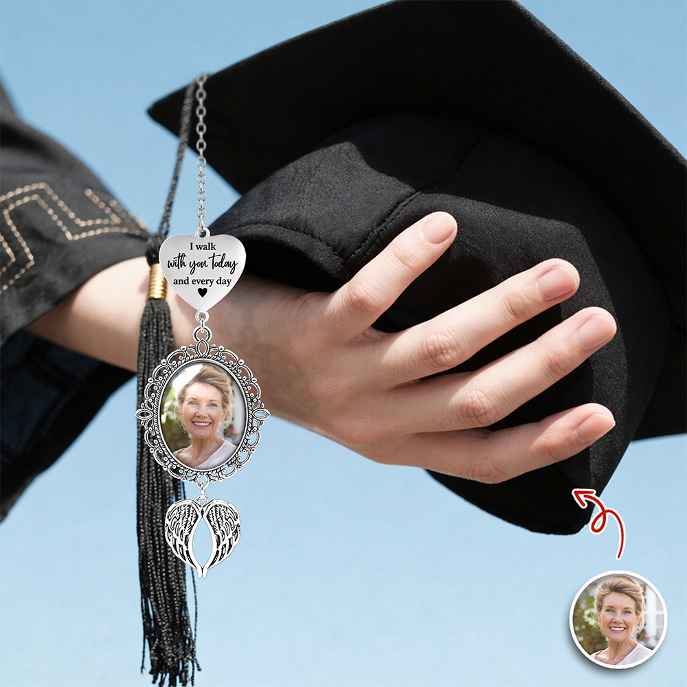 Custom Photo I Walk With You Today And Everyday Memorial Personalized Graduation Tassel Heart & Angel Wing Charm HA75 920828