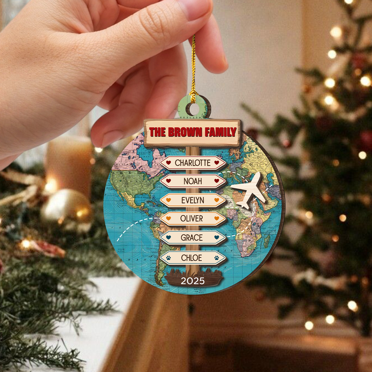 Custom Family Name Travel Adventure 2 Layer Wooden Ornament LM32 895447