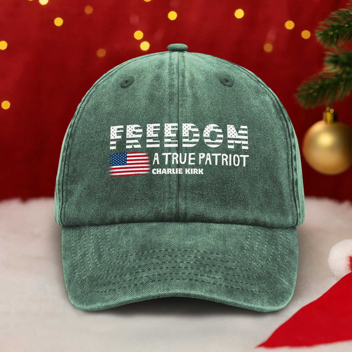 Charlie Kirk A True Patriot Rest In Peace Washed Denim Baseball Cap HO82 65760