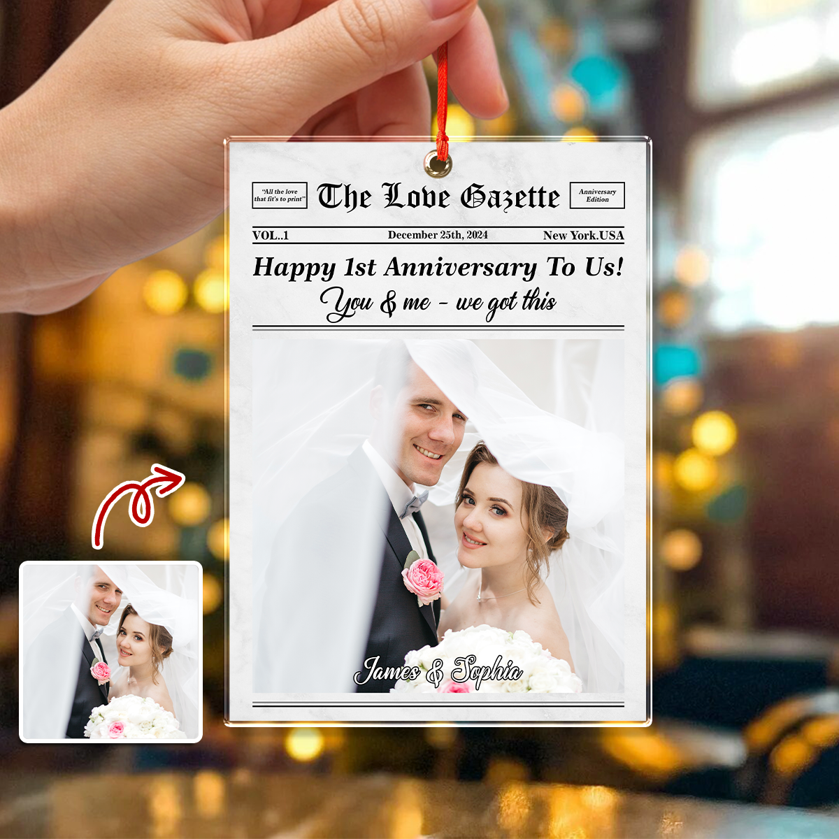 Custom Photo The Love Gazette Acrylic Ornament Christmas Gift For Couple HO82 894676