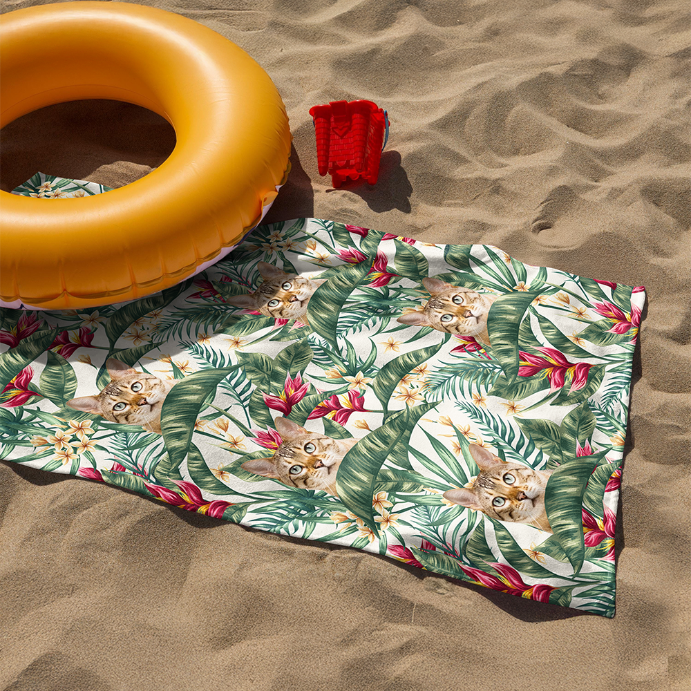 Custom Hawaii In The Air Face Cat Photo Beach Towel HO82 894010