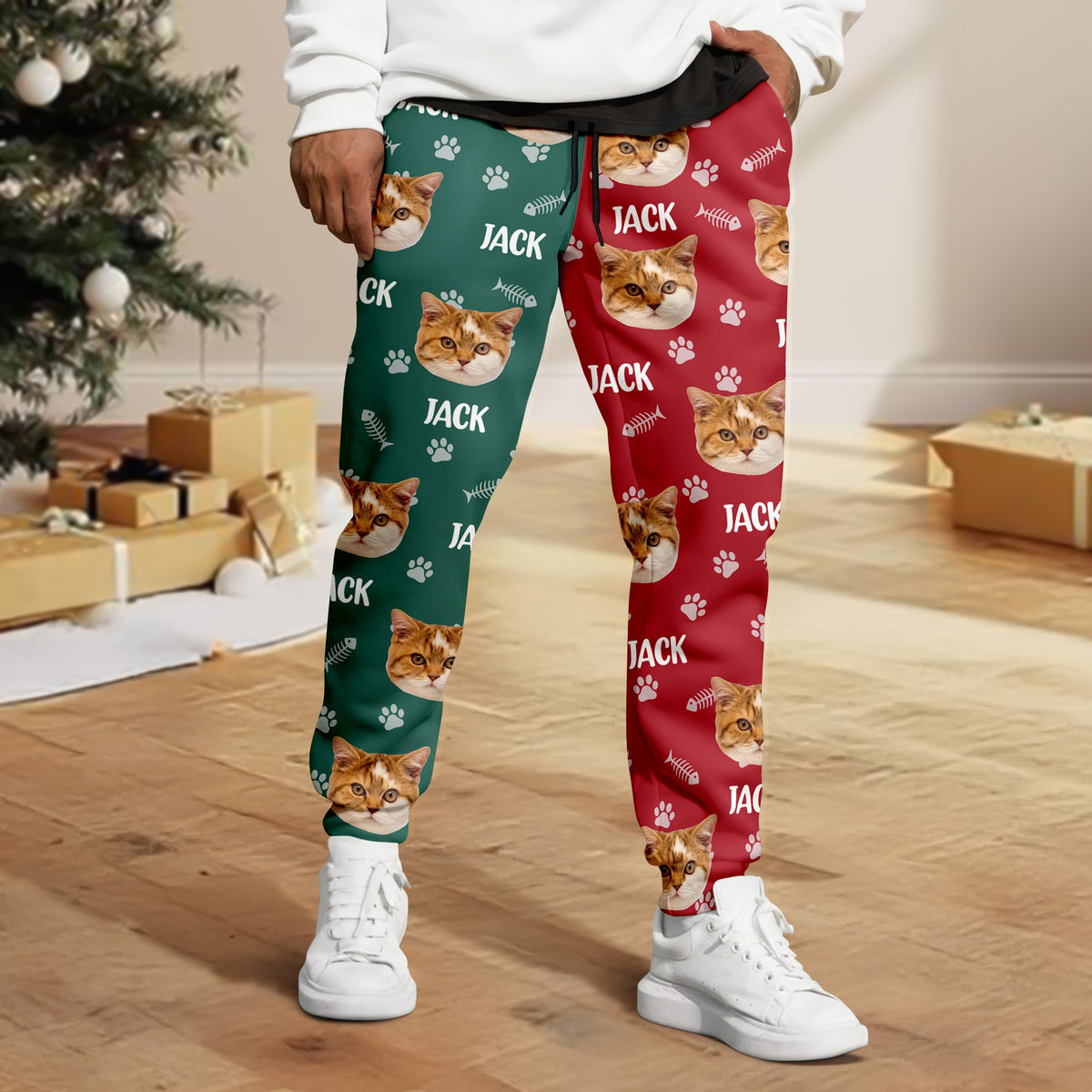 Custom Cat Face Photo Color Split Sweatpants Gift For Christmas HO82 900388