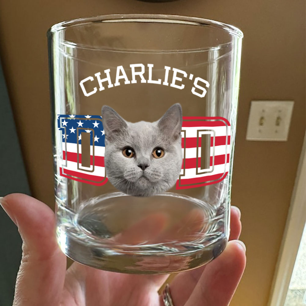 Custom Photo Cat Dad US Flag Rock Glass HA75 892408